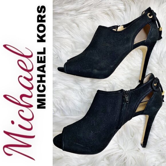 MICHAEL MICHAEL KORS Black Jennings Suede Open Toe Stiletto Booties, Size 8.5 - Picture 4 of 10